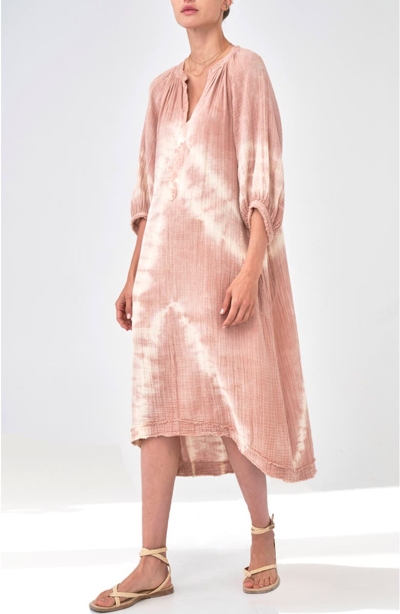 ocean+main Tie Dye Gauze Dress with Pockets, Main, color, Bermuda Sand