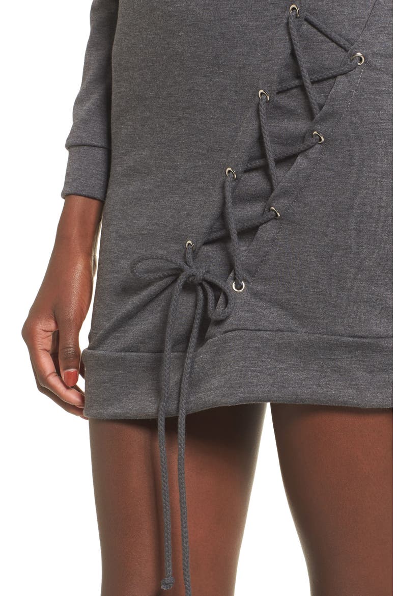 Lace Up Hoodie Dress, Alternate, color, CHARCOAL