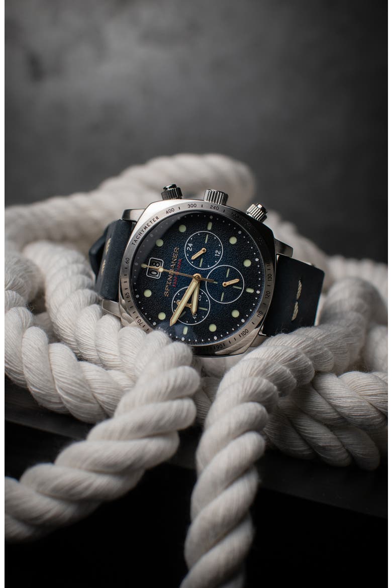 Hull Chronograph Leather Strap Watch, 42mm, Alternate, color, BLUE