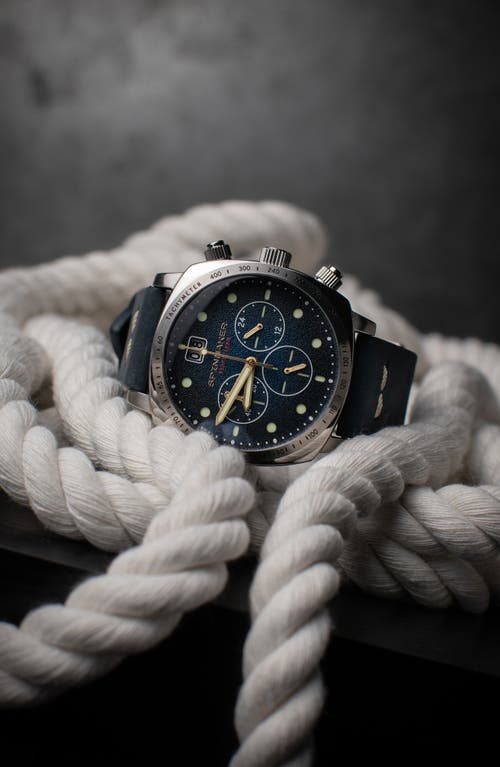 Spinnaker Hull Chronograph Leather Strap Watch, 42mm In Blue