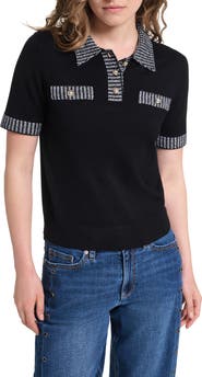 KARL LAGERFELD PARIS Johnny Collar Contrast Trim Polo Sweater