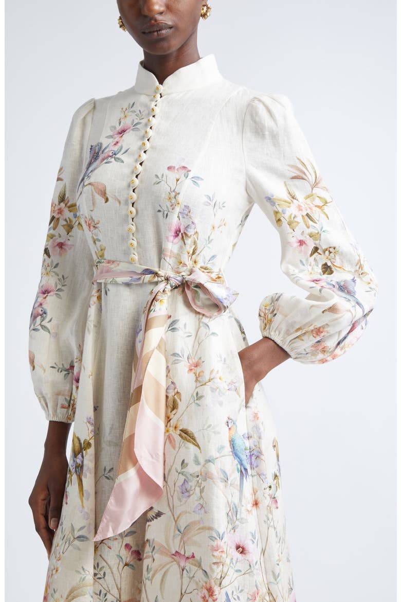 Rebellion Linen Button Midi Dress, Alternate, color, CREAM AVIARY