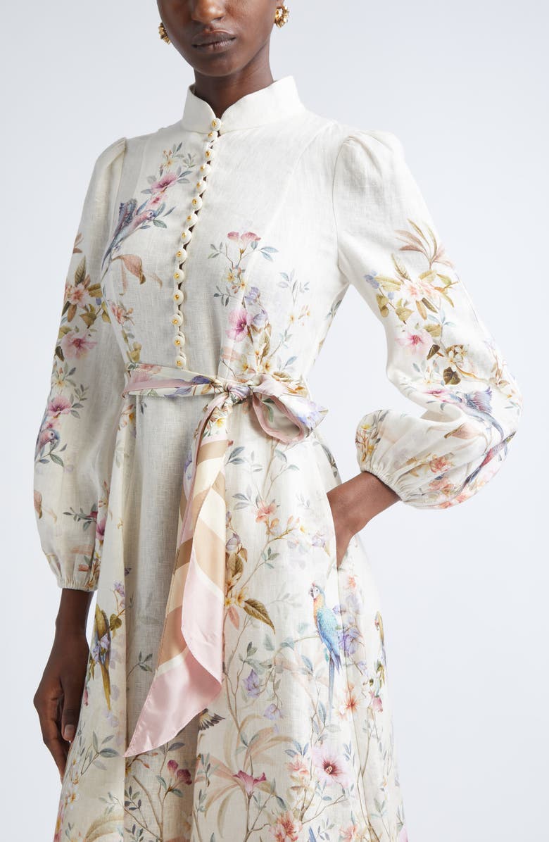 Zimmermann Rebellion Linen Button Midi Dress, Alternate, color, Cream Aviary