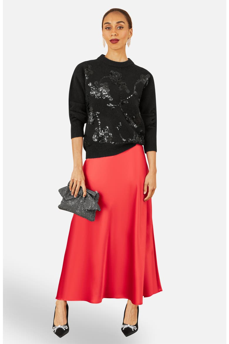 Relaxed Fit Floral Sequin Sweater, Alternate, color, Black