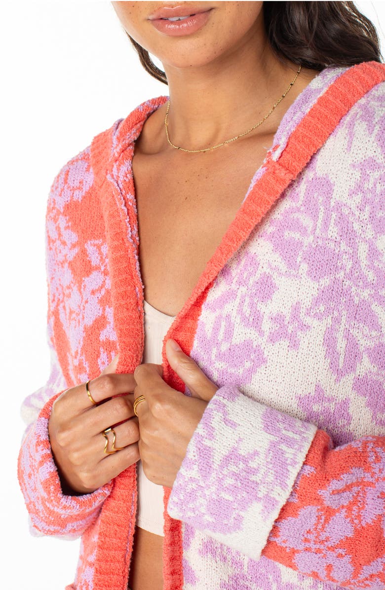 Roxy Laurel Oversize Hoodie Cardigan, Alternate, color, Sugar Coral Solid