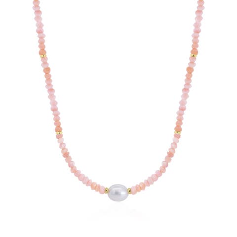 Pink Opal Bead Pearl Necklace