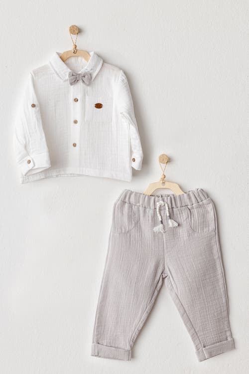 Shop Andy Wawa Muslin Bowtie Outfit Set In Grey
