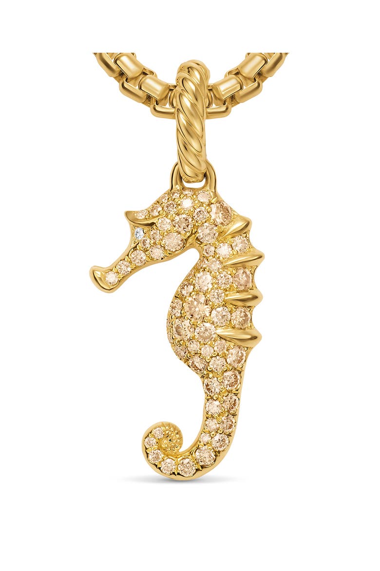 Seahorse Amulet in 18K Yellow Gold with Cognac Diamonds & Diamonds, 22mm, Alternate, color, GOLD