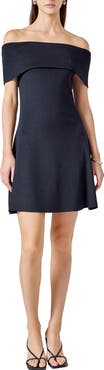 Endless Rose Metallic Off the Shoulder Knit Minidress