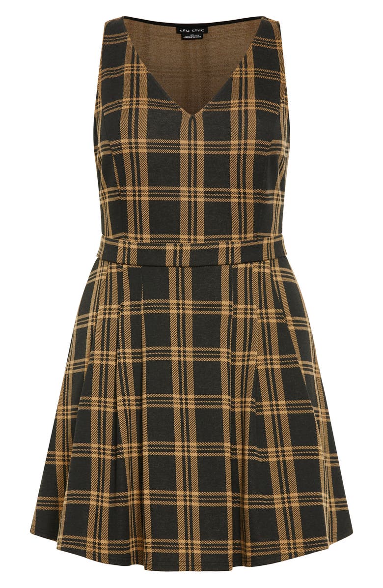 City Chic Miss Molly Sleeveless Plaid Minidress, Alternate, color, Caramel Check
