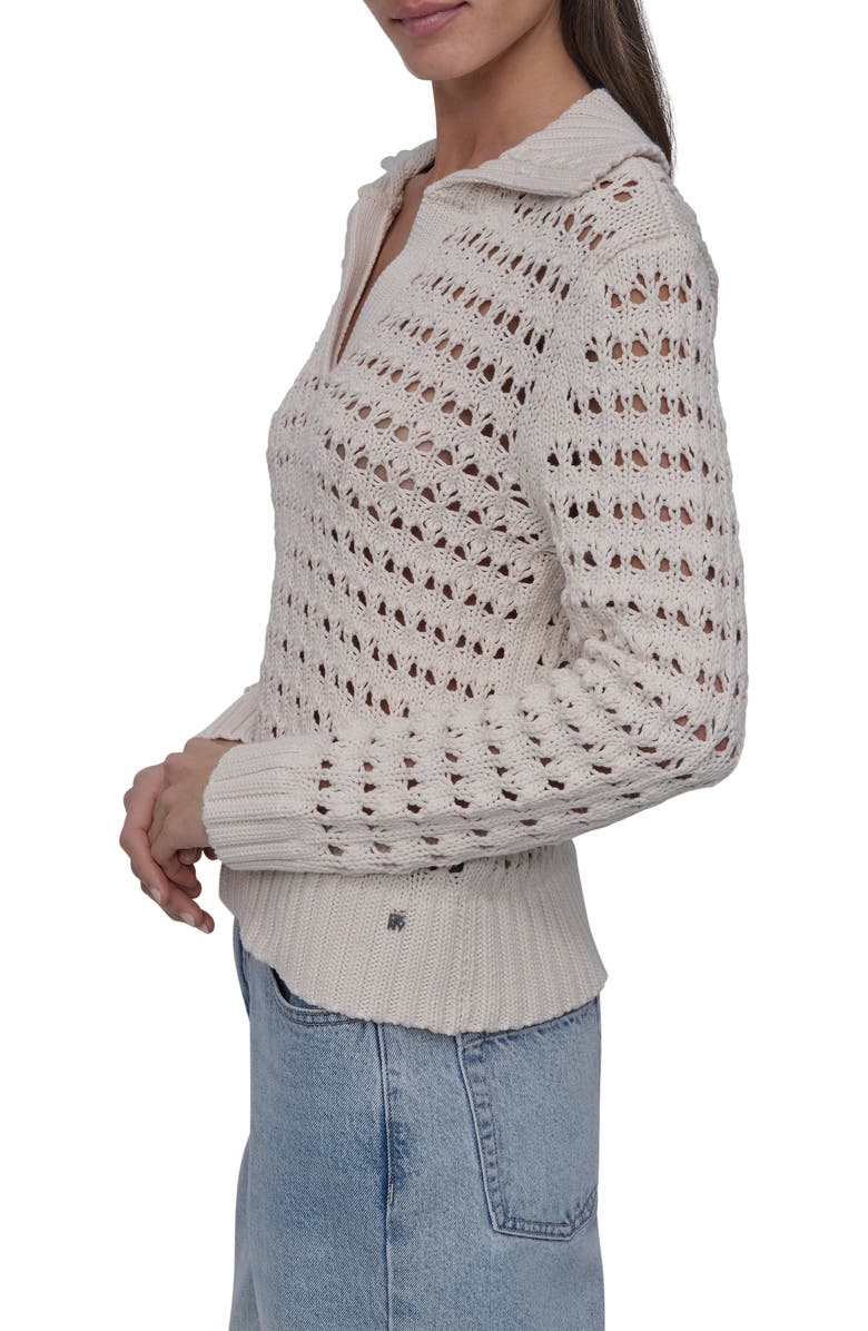 DKNY Jeans Johnny Collar Open Stitch Cotton Blend Sweater, Alternate, color, Eggnog