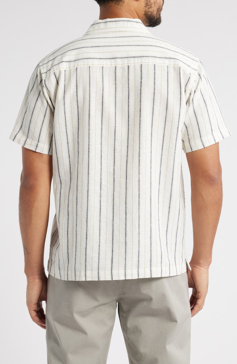 AG Foster Stripe Linen & Cotton Camp Shirt, Alternate, color, White/Grey Stripe