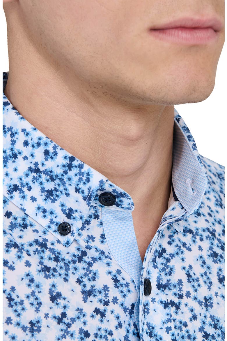 Slim Fit 4-Way Stretch Short Sleeve Button-Up Performance Shirt, Alternate, color, WHITE/ BLUE