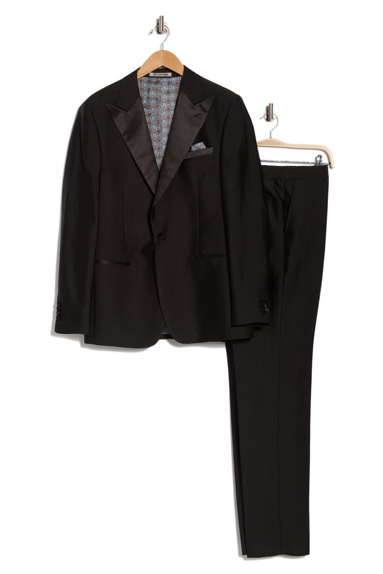 Stacy Adams Solid Peak Lapel 3-Piece Tuxedo, Alternate, color, BLACK