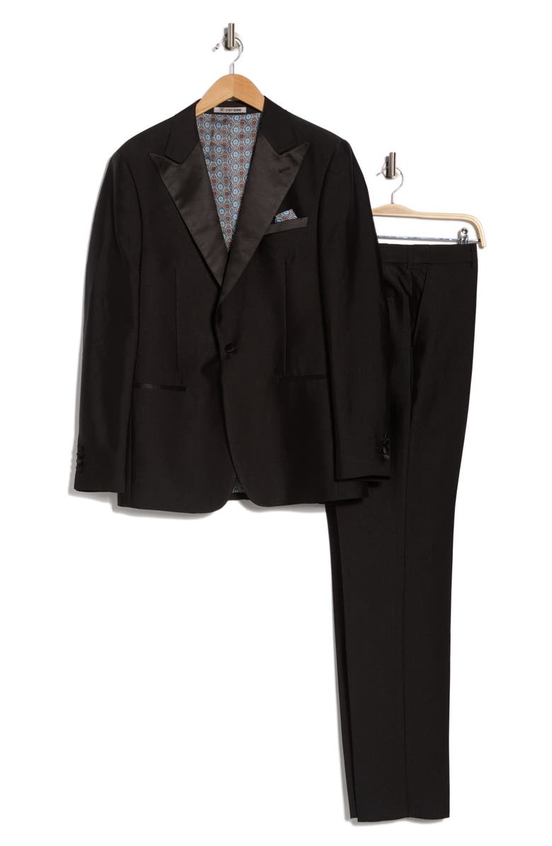 ZEGARIE Stacy Adams Solid Peak Lapel 3-Piece Tuxedo, Alternate, color, Black