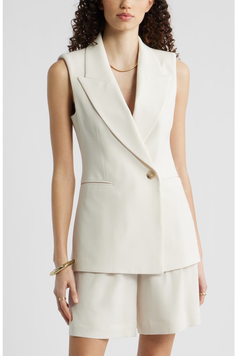 Sleeveless Crepe Blazer, Main, color, IVORY BIRCH