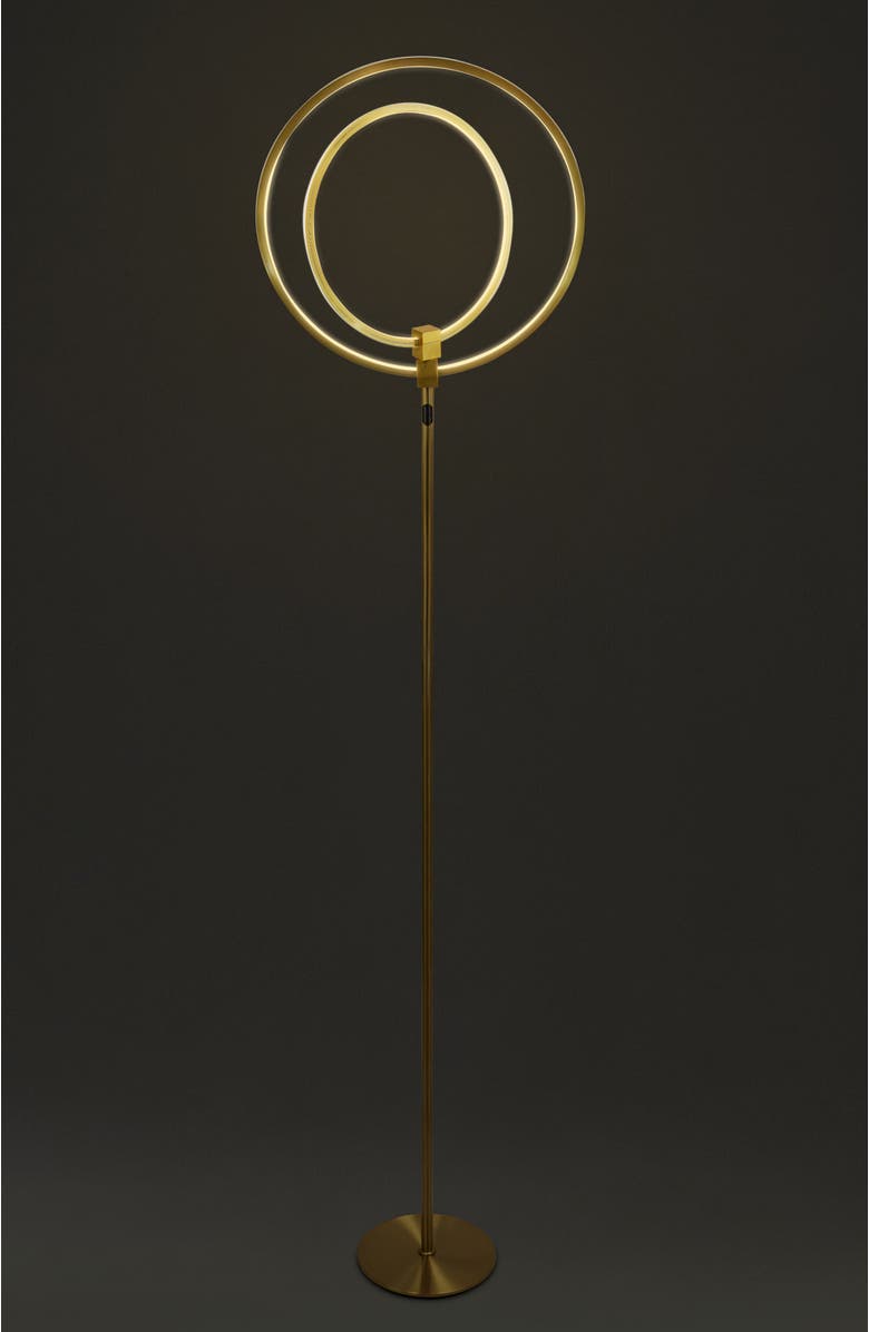 Brightech Eclipse 79" LED Industrial Dimmable Floor Lamp with 2 Height Adjustable Orbital Heads, Alternate, color, Antique Brass