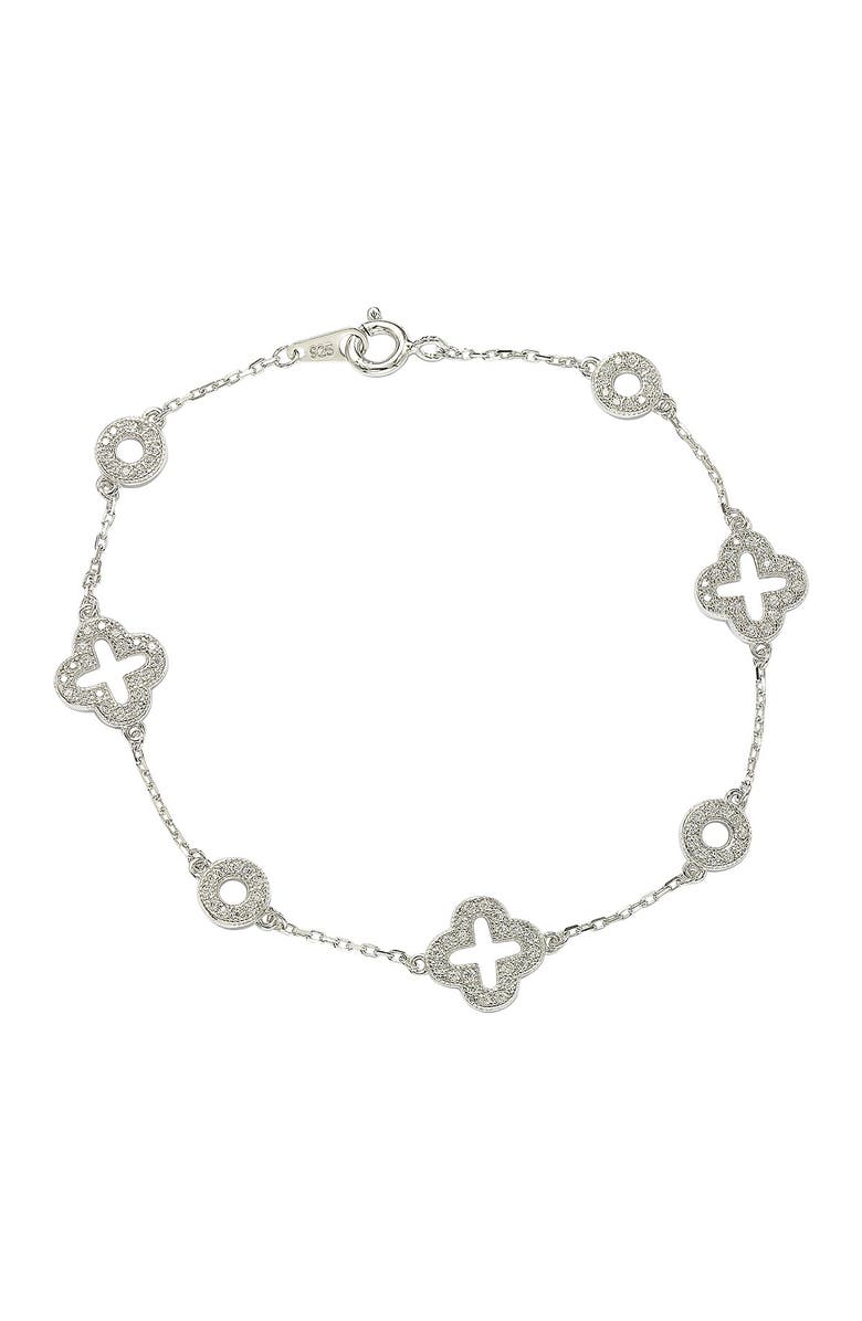 SUZY LEVIAN Sterling Silver Pavé CZ Clover Station Bracelet, Alternate, color, White