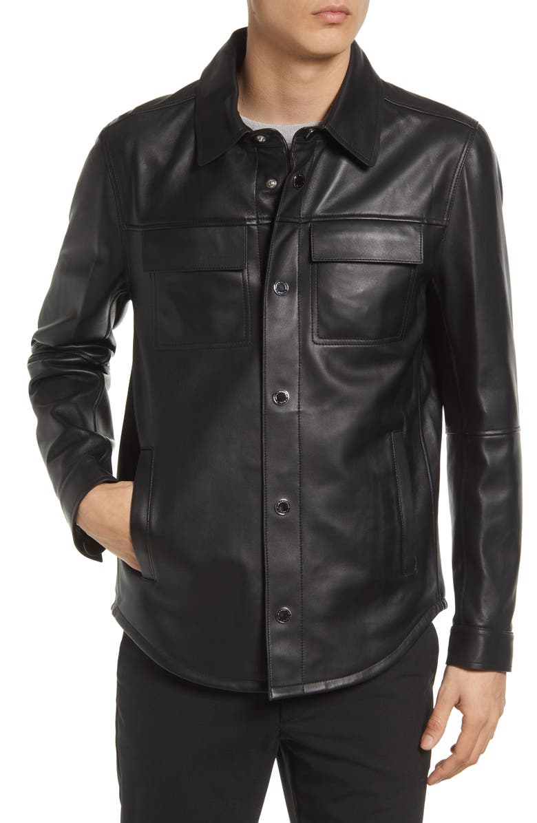 KARL LAGERFELD PARIS Men's Leather Shirt Jacket, Alternate, color, 