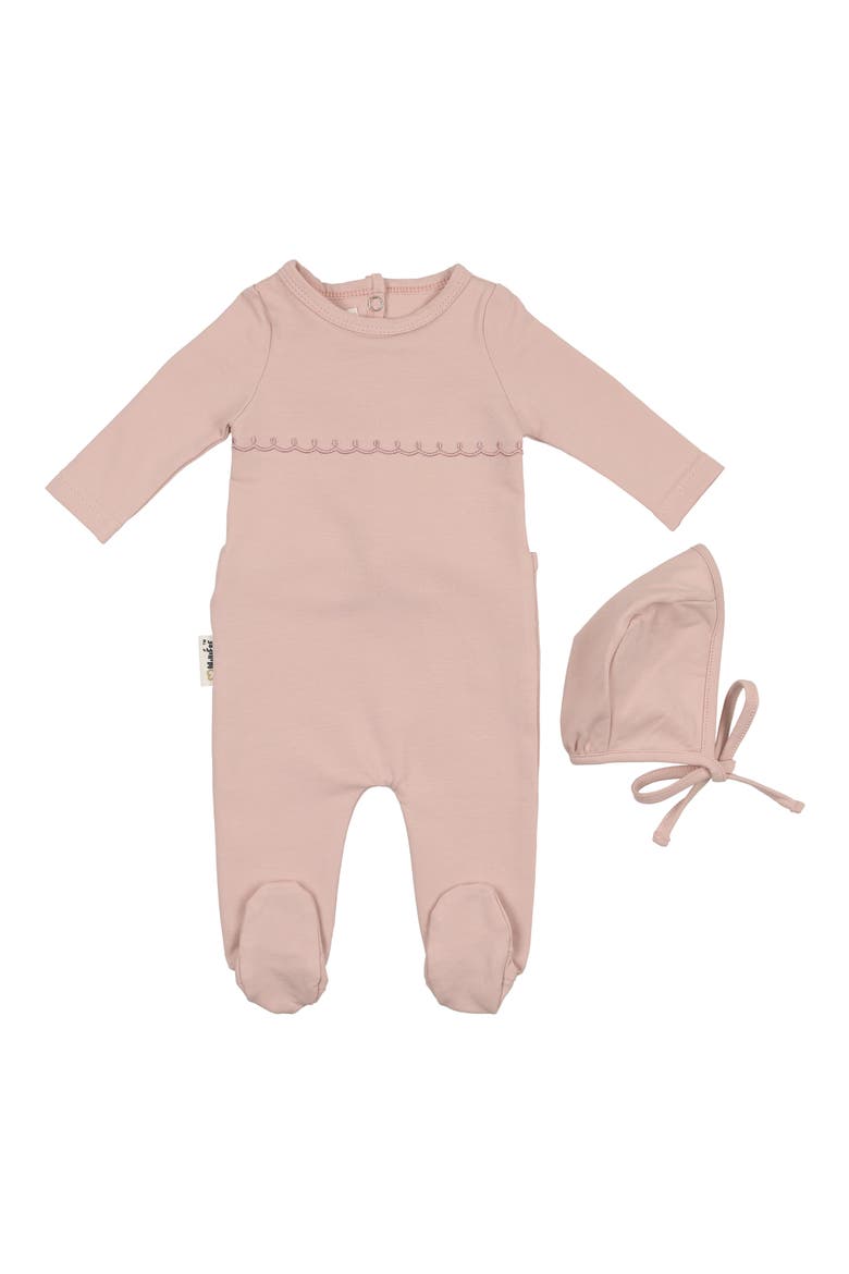 Embroidered Yoke Footie & Hat Set, Main, color, POWDER PINK