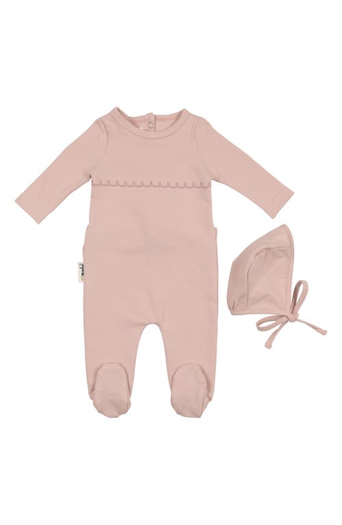 Maniere Manière Embroidered Yoke Footie & Hat Set In Pink
