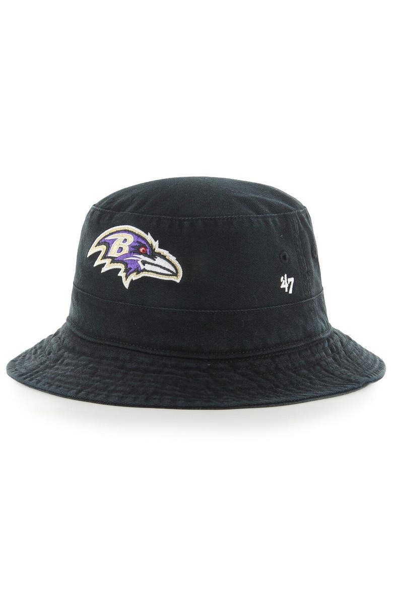 Men's '47  Black Baltimore Ravens Primary Bucket Hat, Main, color, Black