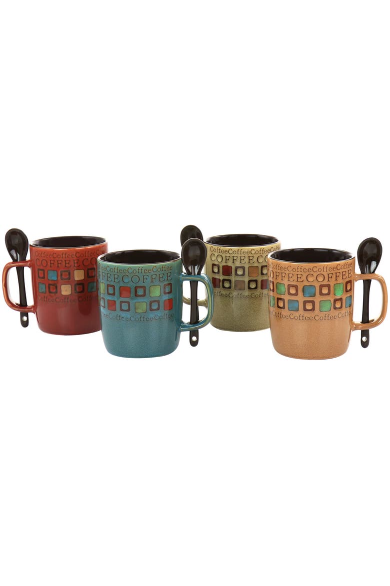 Cafe Americano 8 Piece 13oz Ceramic Cup and Spoon Set, Main, color, Blue