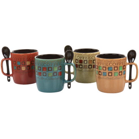 Cafe Americano 8 Piece 13oz Ceramic Cup and Spoon Set