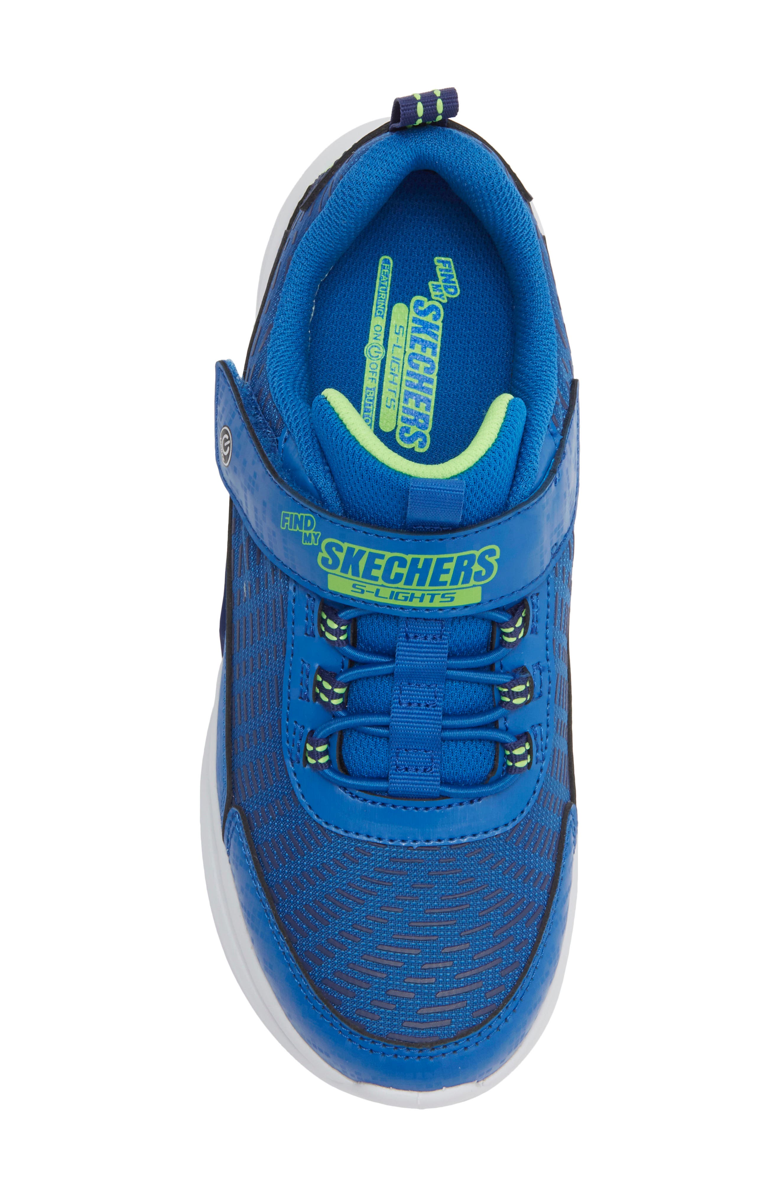 SKECHERS Kids' S-Lights Where's My Skechers? Sneaker, Alternate, color, Blue Lime