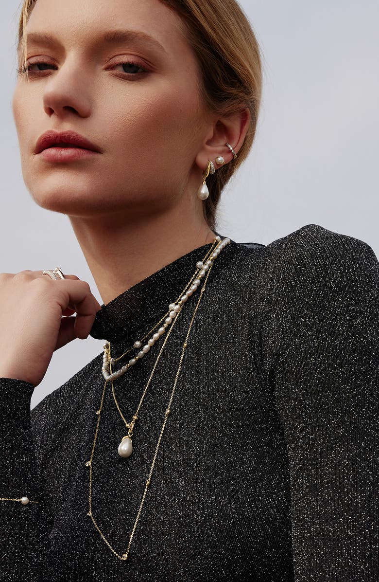 ANIA HAIE Sparkling Duet Faux Pearl Drop Earrings, Alternate, color, Shiny Gold