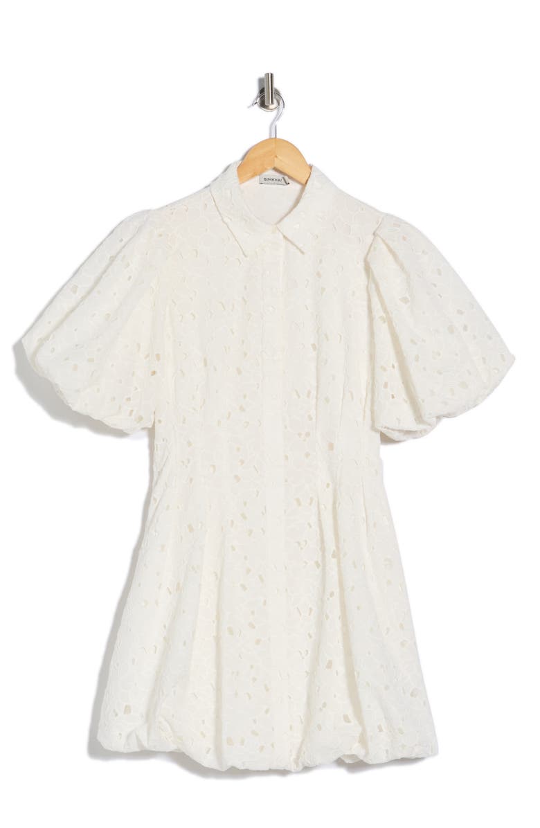 Simkhai Cleo Pintuck Balloon Sleeve Minidress, Main, color, White