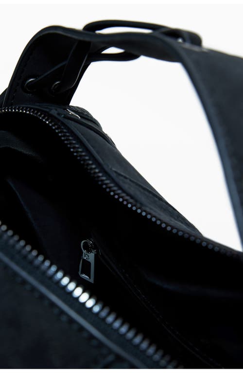 Desigual Studded Snakeskin Print Faux Leather Handbag In Black