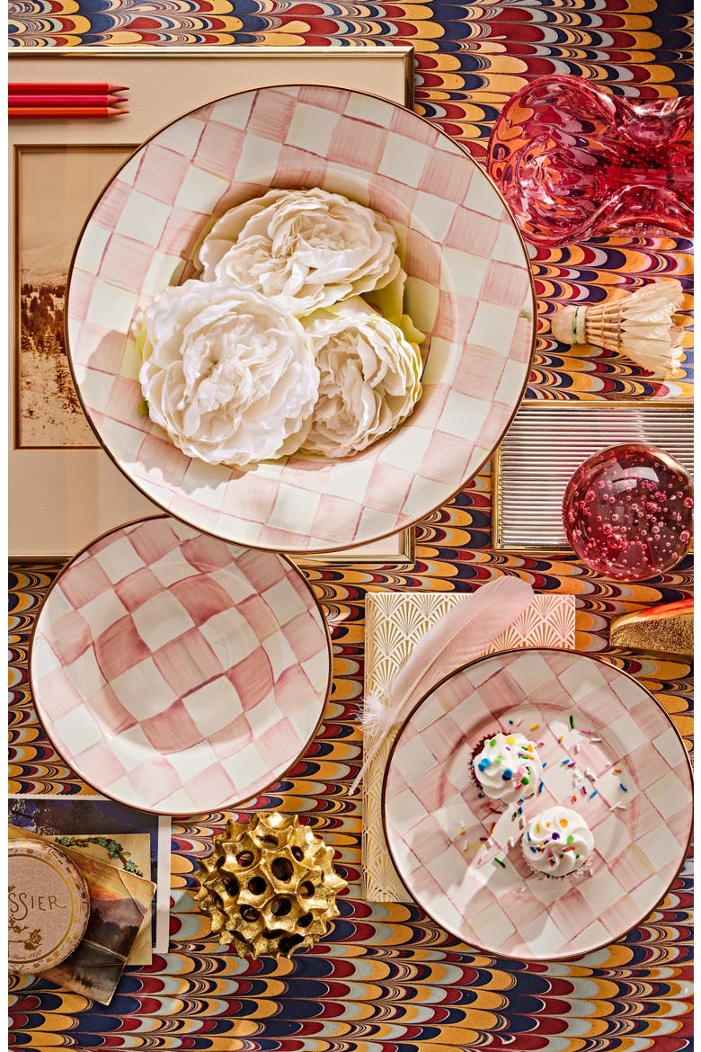 Rosy Check Enameled Steel Serving Bowl, Alternate, color, PINK/ WHITE