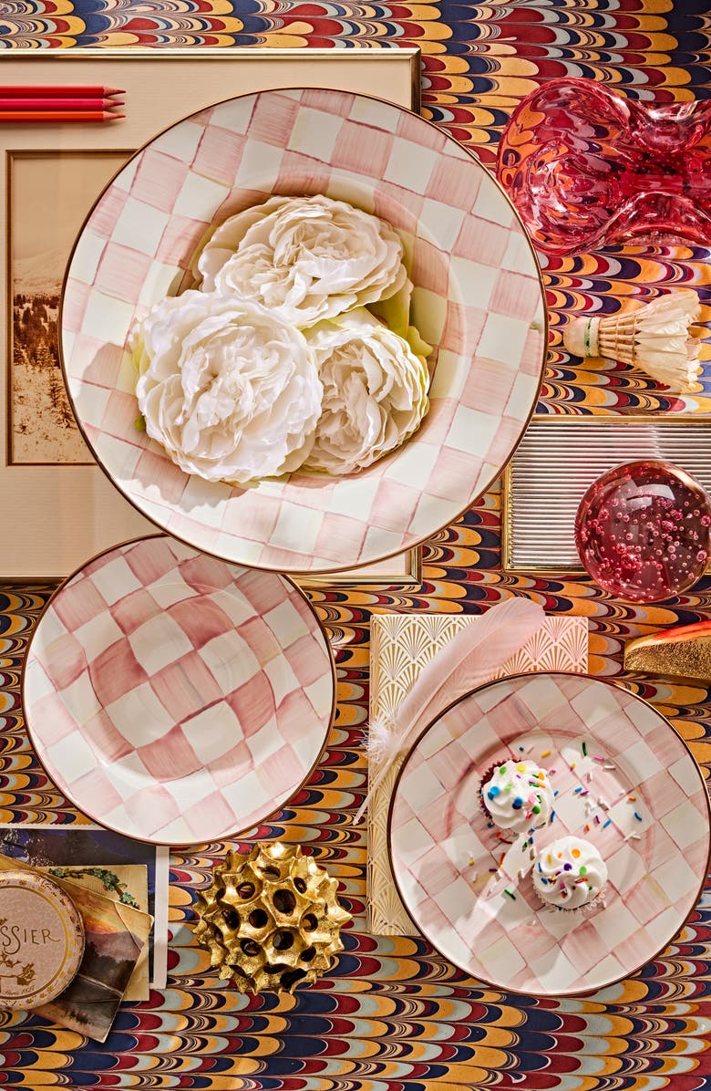 MACKENZIE CHILDS Rosy Check Enameled Steel Serving Bowl, Alternate, color, Pink/ White