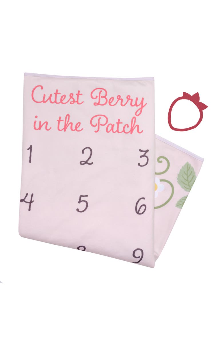 Lambs & Ivy Strawberry Patch Milestone Photo Opportunity Fleece Baby Blanket, Alternate, color, Pink