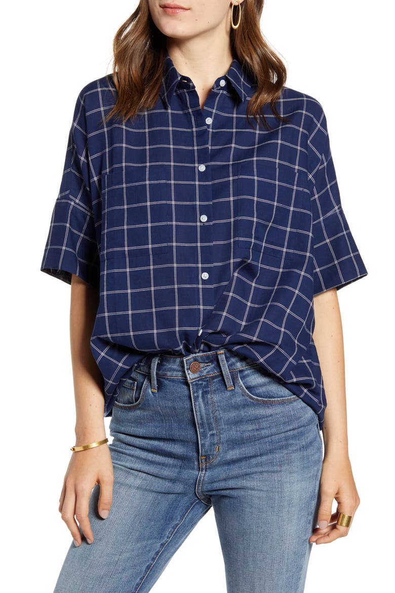 Courier Double Windowpane Shirt, Main, color, DOUBLE WINDOW DARK MIDNIGHT