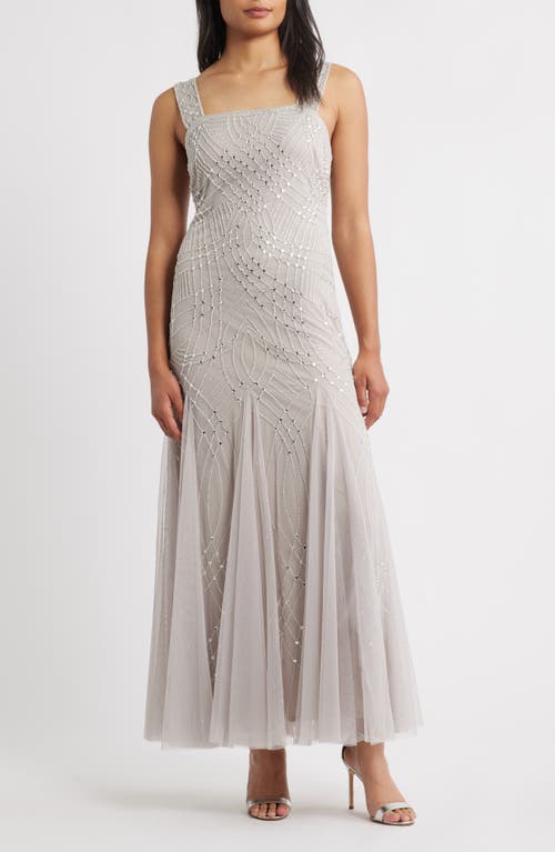Pisarro Nights Beaded Gown With Long Sleeve Jacket In Silver