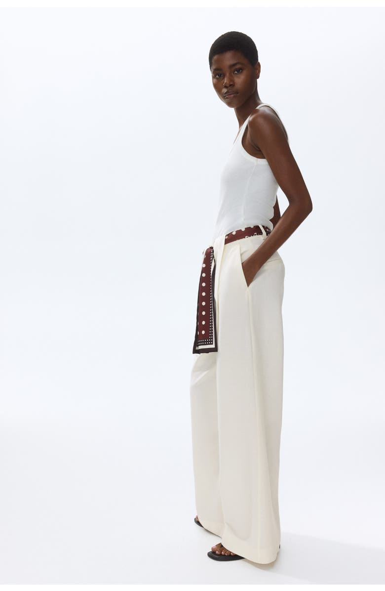 H&M Linen-blend Scarf-detail Trousers, Alternate, color, Cream