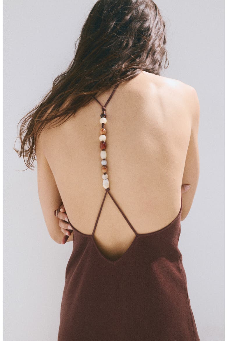 Bead Detail V-Neck Knit Dress, Alternate, color, CHOCOLATE