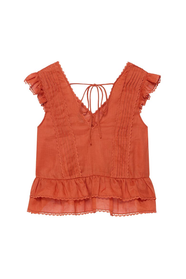 Ramie Ruffle Detail Blouse, Alternate, color, Orange