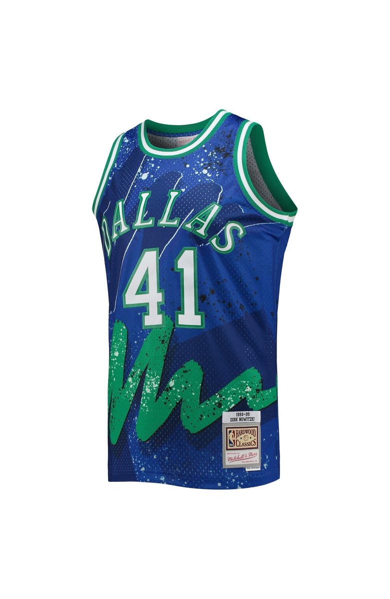 Mitchell & Ness Men's Mitchell & Ness Dirk Nowitzki Blue Dallas Mavericks Hardwood Classics 1998-99 Hyper Hoops Swingman Jersey, Alternate, color,