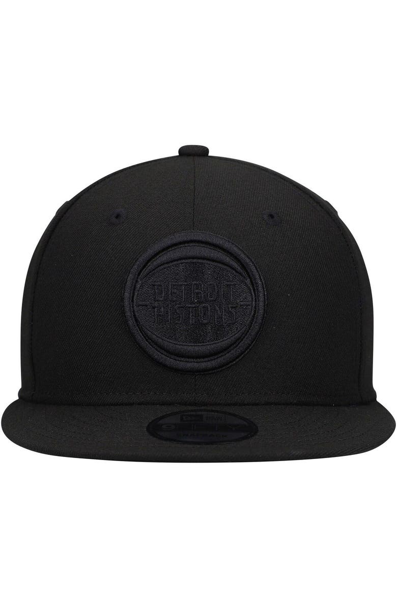 New Era Men's New Era Detroit Pistons Black On Black 9FIFTY Snapback Hat, Alternate, color,