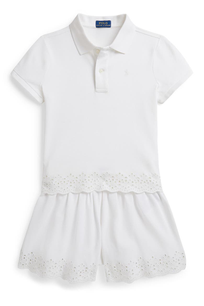 Kids' Eyelet Detail Polo Shirt & Shorts Set, Main, color, WHITE