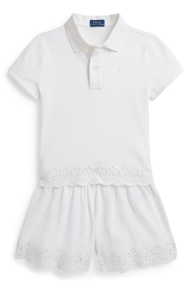 Polo Ralph Lauren Kids' Eyelet Detail Polo Shirt & Shorts Set, Main, color, White