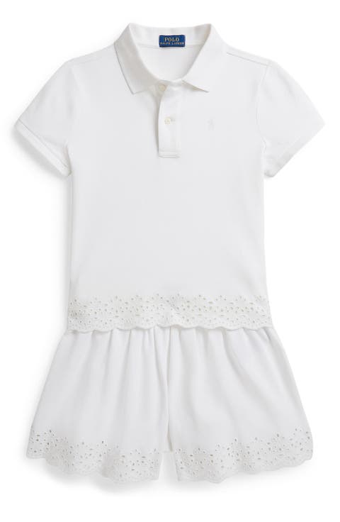 Kids' Eyelet Detail Polo Shirt & Shorts Set (Big Kid)