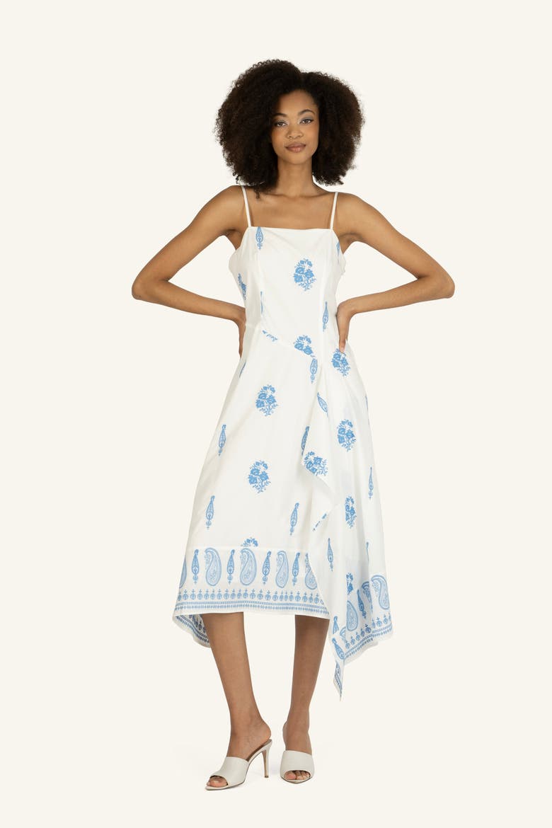 Rosetta Dress, Alternate, color, Off-White with Blue Embroidery