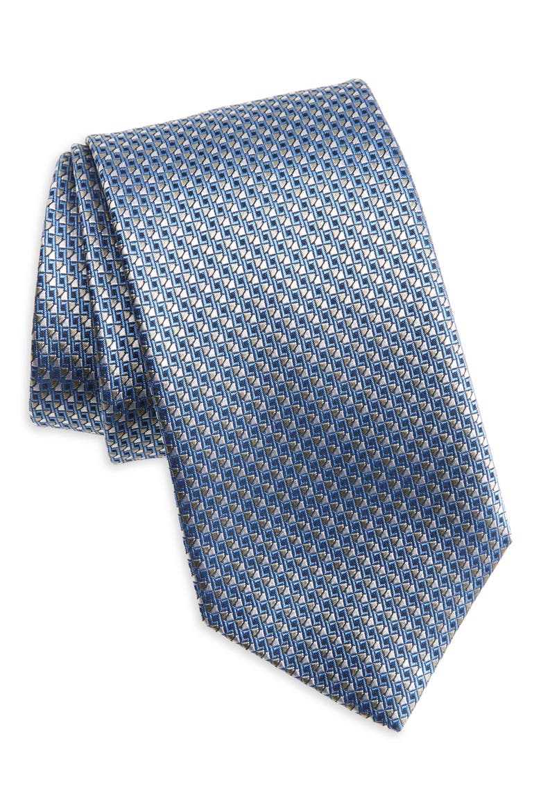 Geometric Silk Tie, Main, color, BLUE GREY