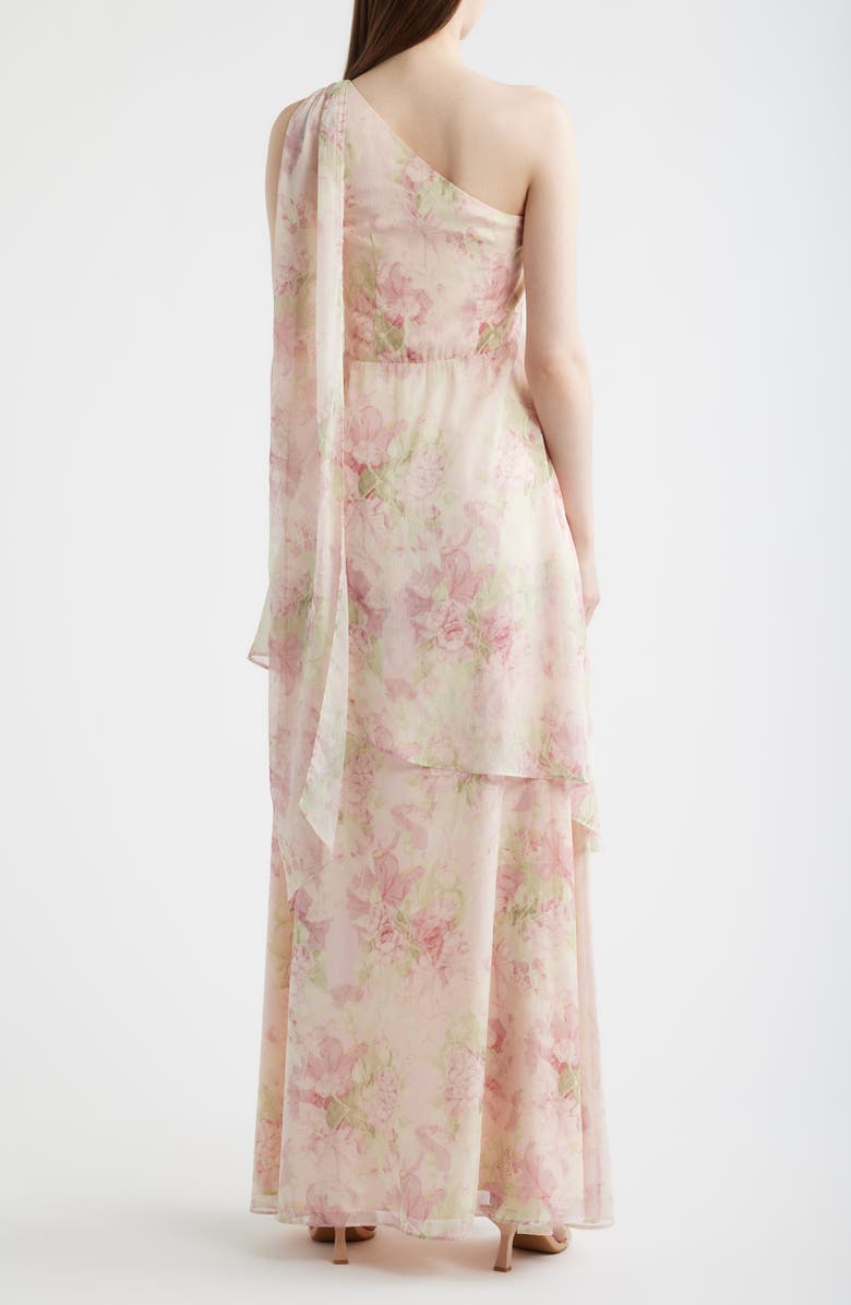 Lulus Amara Floral Print One-Shoulder Gown, Alternate, color, Pink Multi