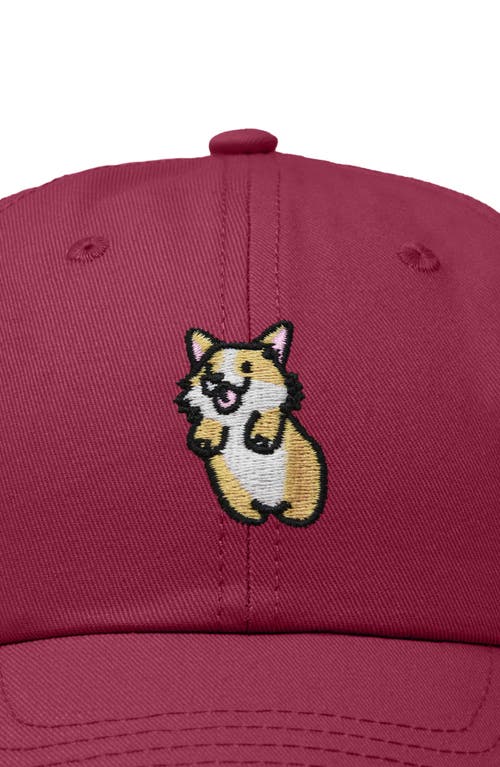 Dalix Leaping Corgi Embroidered Cap In Maroon