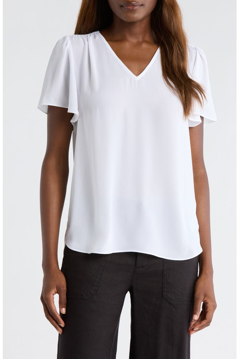 Pleated Back Flutter Sleeve Top, Main, color, OPTIC WHITE